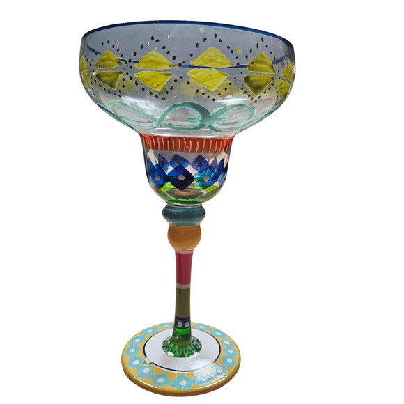 4 pcs  Pier 1 Margarita Glasses Mouth Blown Hand Painted Party Cocktail Stemware - Picture 5 of 8